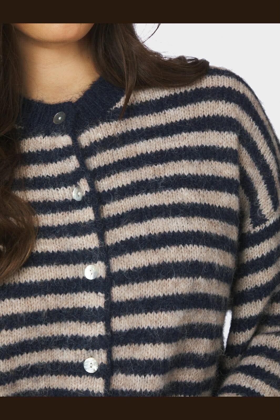 Isana stripe fluffy knit cardigan