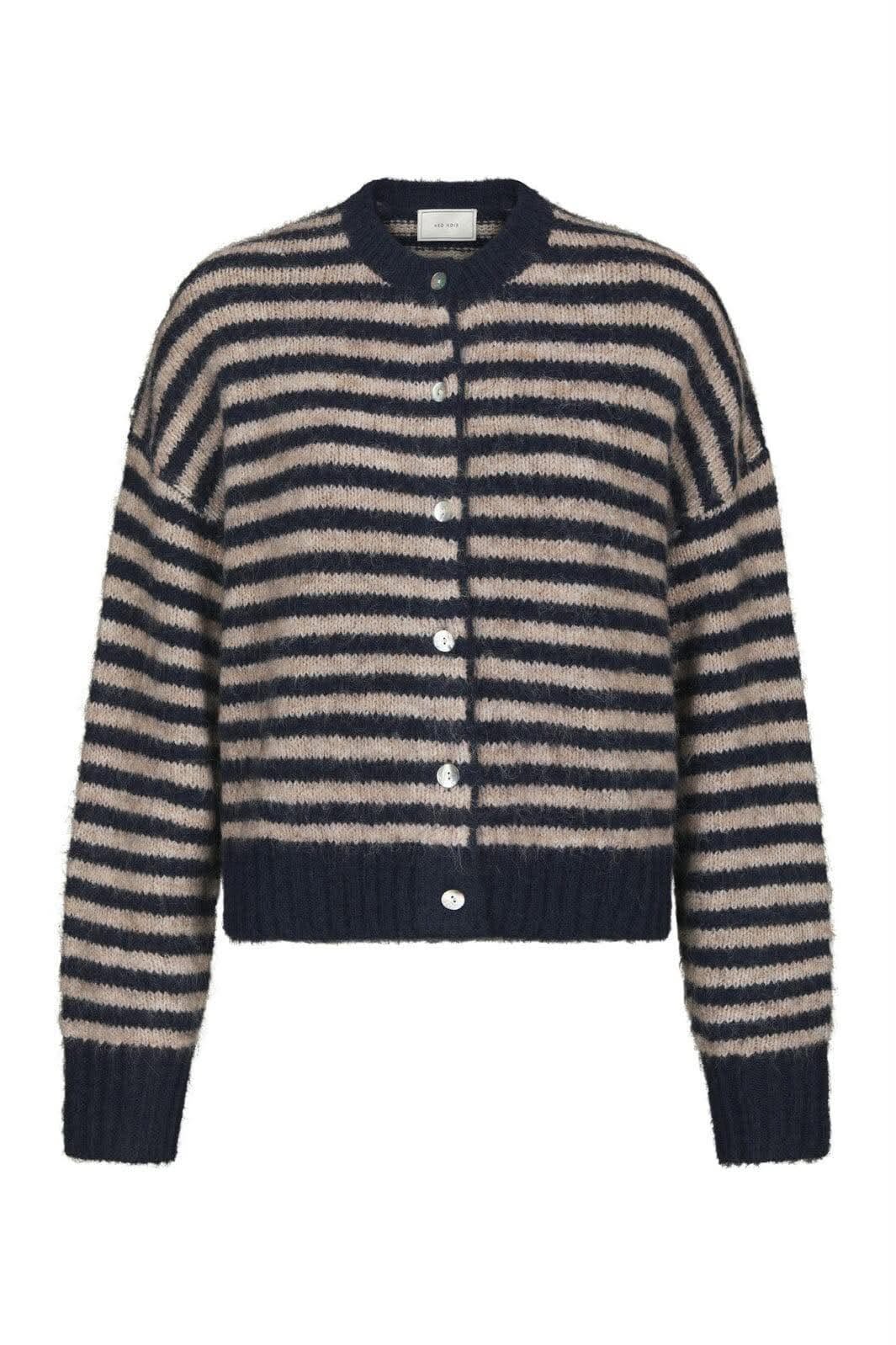 Isana stripe fluffy knit cardigan