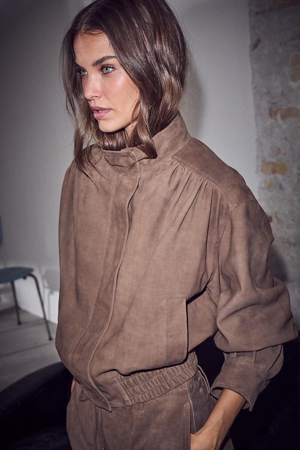 Suede Gather Crop Jacket