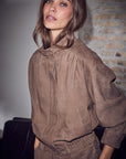 Suede Gather Crop Jacket